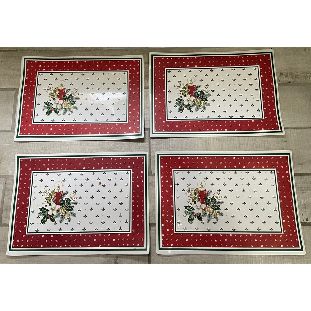 Vintage Vinyl Foam 18" Holly Berry Placemat 84 pc‎ Set Christmas Table Decor